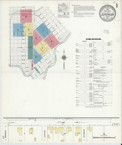 Sanborn Fire Insurance Map from Jefferson, Marion County, Texas (1911), Sheet #0001 - Complete Map Set gallery image, historic Sanborn map, vintage wall art, Texas Texas