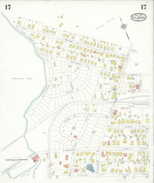 Sanborn Fire Insurance Map from Salisbury, Wicomico County, Maryland (1931), Sheet #0017 - Historic Sanborn Fire Insurance Map Print, vintage old map wall art, antique decor, genealogy gift, Maryland Maryland map