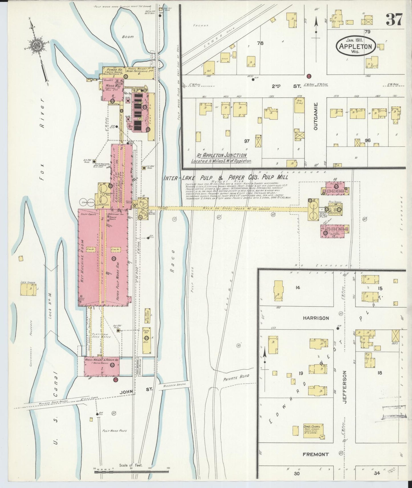 Sanborn Fire Insurance Map from Appleton, Outagamie County, Wisconsin (1911), Sheet #0037 - Complete Map Set gallery image, historic Sanborn map, vintage wall art, Wisconsin Wisconsin