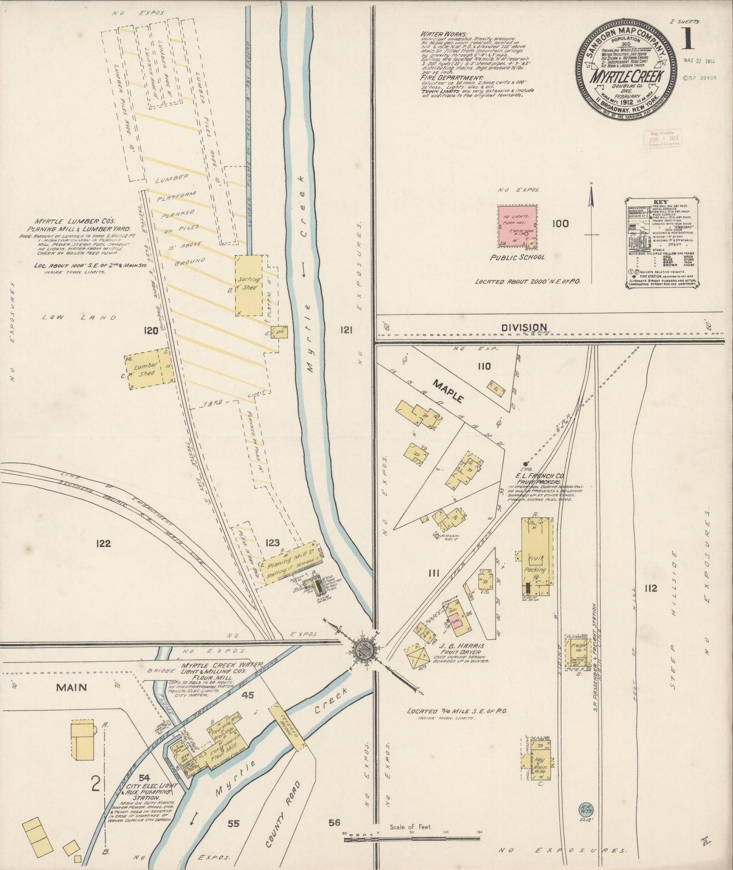 Sanborn Fire Insurance Map from Myrtle Creek, Douglas County, Oregon. (1912) – Historic Sanborn Fire Insurance Map Print
