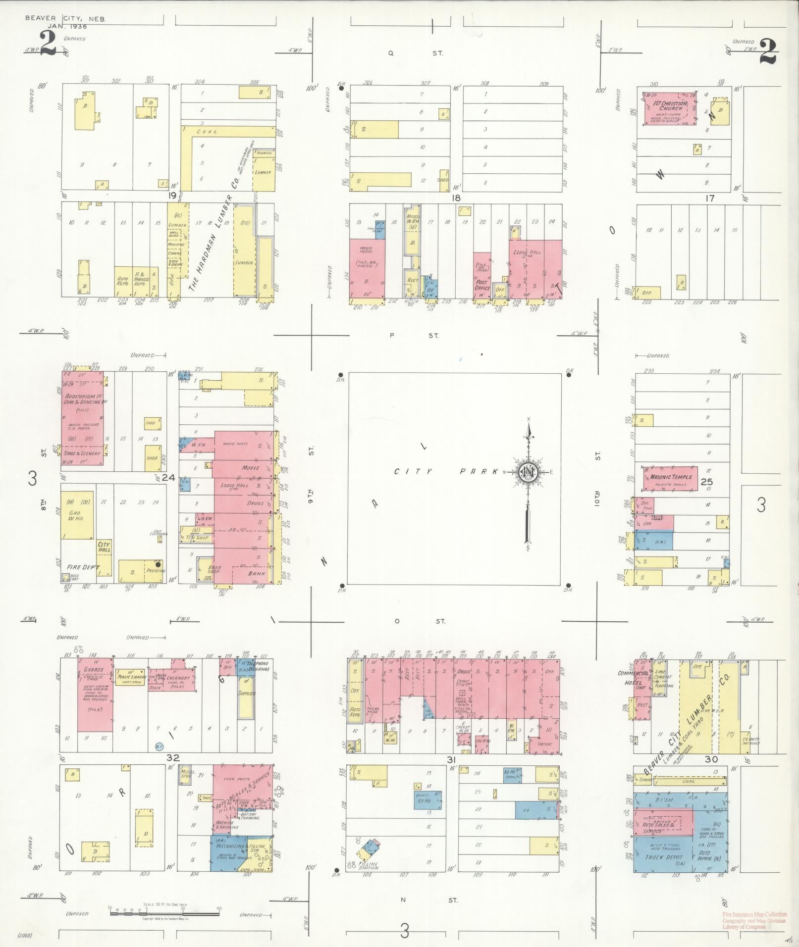 Sanborn Fire Insurance Map from Beaver City, Furnas County, Nebraska (1936), Sheet #0002 - Complete Map Set gallery image, historic Sanborn map, vintage wall art, Nebraska Nebraska