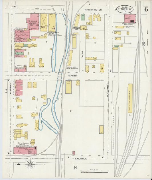 Sanborn Fire Insurance Map from Titusville, Crawford County, Pennsylvania (1898), Sheet #0006 - Historic Sanborn Fire Insurance Map Print, vintage old map wall art, antique decor, genealogy gift, Pennsylvania Pennsylvania map
