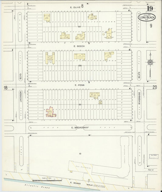 Sanborn Fire Insurance Map from Long Beach, Nassau County, New York (1914), Sheet #0019 - Historic Sanborn Fire Insurance Map Print, vintage old map wall art, antique decor, genealogy gift, New York New York map