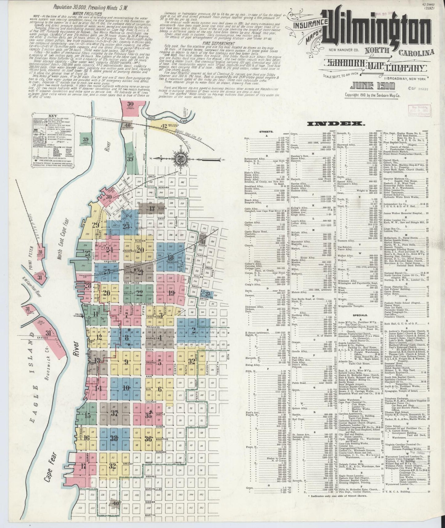 Sanborn Fire Insurance Map from Wilmington, New Hanover County, North Carolina (1910), Sheet #0001 - Complete Map Set gallery image, historic Sanborn map, vintage wall art, North Carolina North Carolina