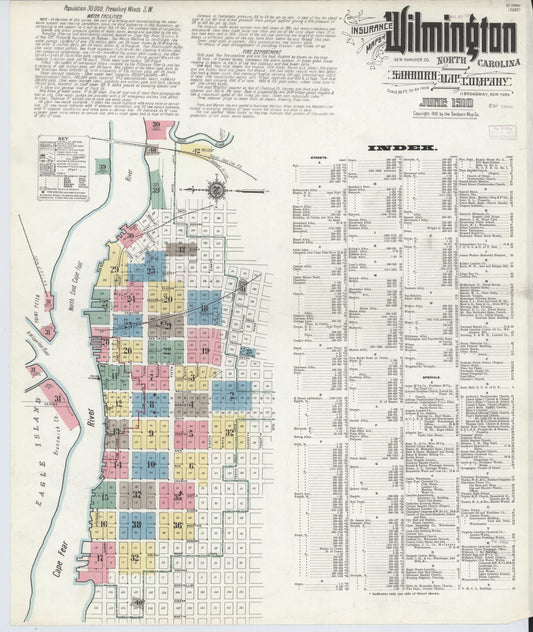 Sanborn Fire Insurance Map from Wilmington, New Hanover County, North Carolina (1910), Sheet #0001 - Complete Map Set gallery image, historic Sanborn map, vintage wall art, North Carolina North Carolina