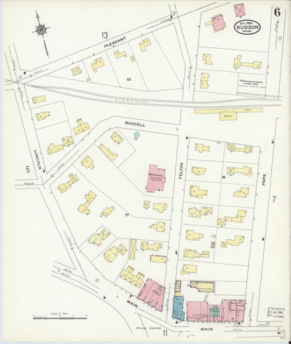Sanborn Fire Insurance Map from Hudson, Middlesex County, Massachusetts (1909), Sheet #0006 - Complete Map Set gallery image, historic Sanborn map, vintage wall art, Massachusetts Massachusetts
