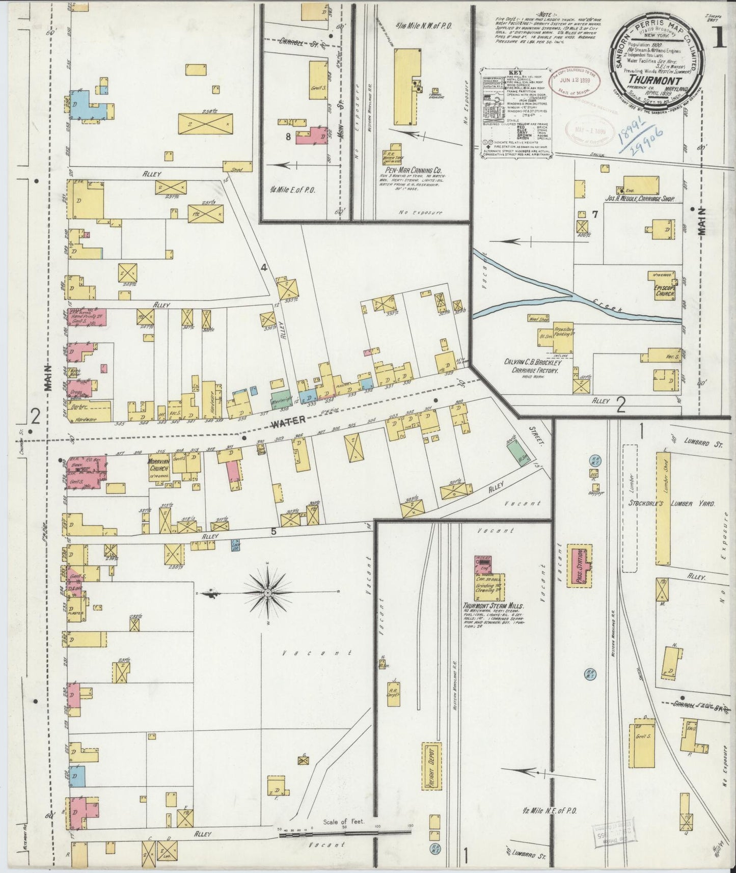 Sanborn Fire Insurance Map from Thurmont, Frederick County, Maryland (1899), Sheet #0001 - Historic Sanborn Fire Insurance Map Print, vintage old map wall art, antique decor, genealogy gift, Maryland Maryland map