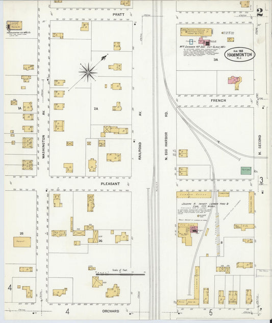 Sanborn Fire Insurance Map from Hammonton, Atlantic County, New Jersey (1908), Sheet #0002 - Historic Sanborn Fire Insurance Map Print, vintage old map wall art, antique decor, genealogy gift, New Jersey New Jersey map