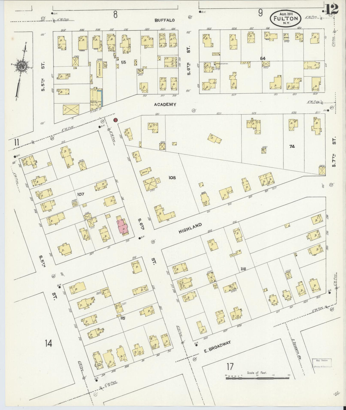 Sanborn Fire Insurance Map from Fulton, Oswego County, New York (1911), Sheet #0012 - Complete Map Set gallery image, historic Sanborn map, vintage wall art, New York New York