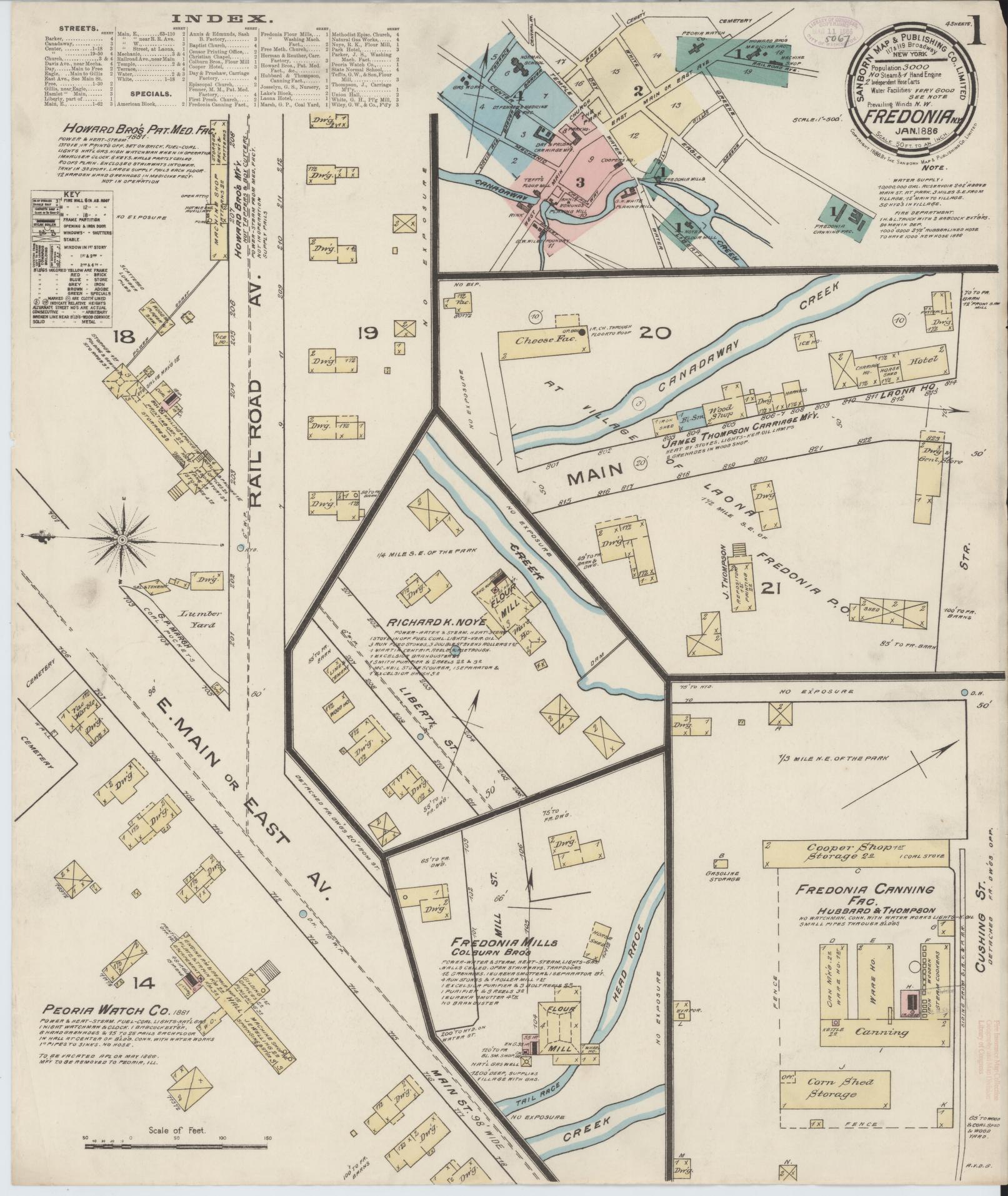 Sanborn Fire Insurance Map from Fredonia, Chautauqua County, New York. (1886) – Historic Sanborn Fire Insurance Map Print