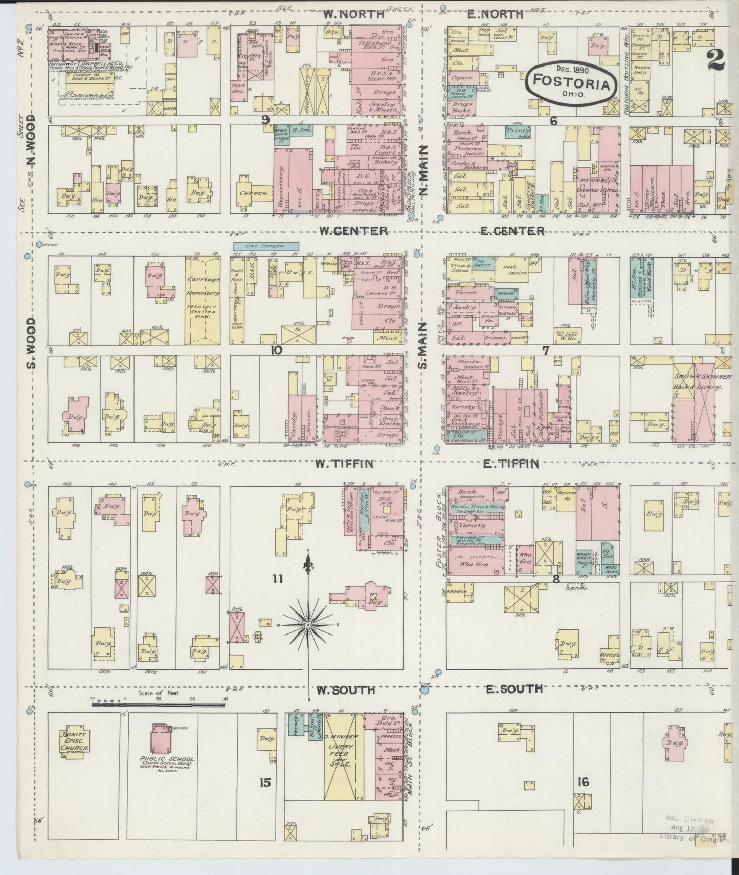 Sanborn Fire Insurance Map from Fostoria, Seneca, Hancock, And Wood Counties, Ohio (1891), Sheet #0002 - Historic Sanborn Fire Insurance Map Print, vintage old map wall art, antique decor, genealogy gift, Ohio Ohio map