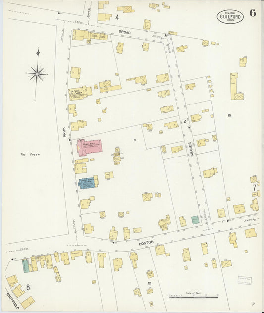 Sanborn Fire Insurance Map from Guilford, New Haven County, Connecticut (1908), Sheet #0006 - Historic Sanborn Fire Insurance Map Print, vintage old map wall art, antique decor, genealogy gift, Connecticut Connecticut map
