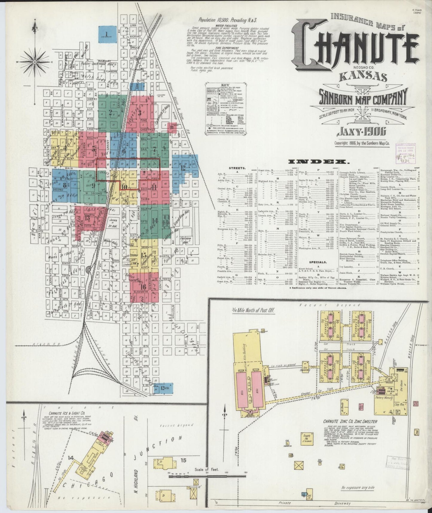 Sanborn Fire Insurance Map from Chanute, Neosho County, Kansas (1906), Sheet #0001 - Historic Sanborn Fire Insurance Map Print, vintage old map wall art, antique decor, genealogy gift, Kansas Kansas map