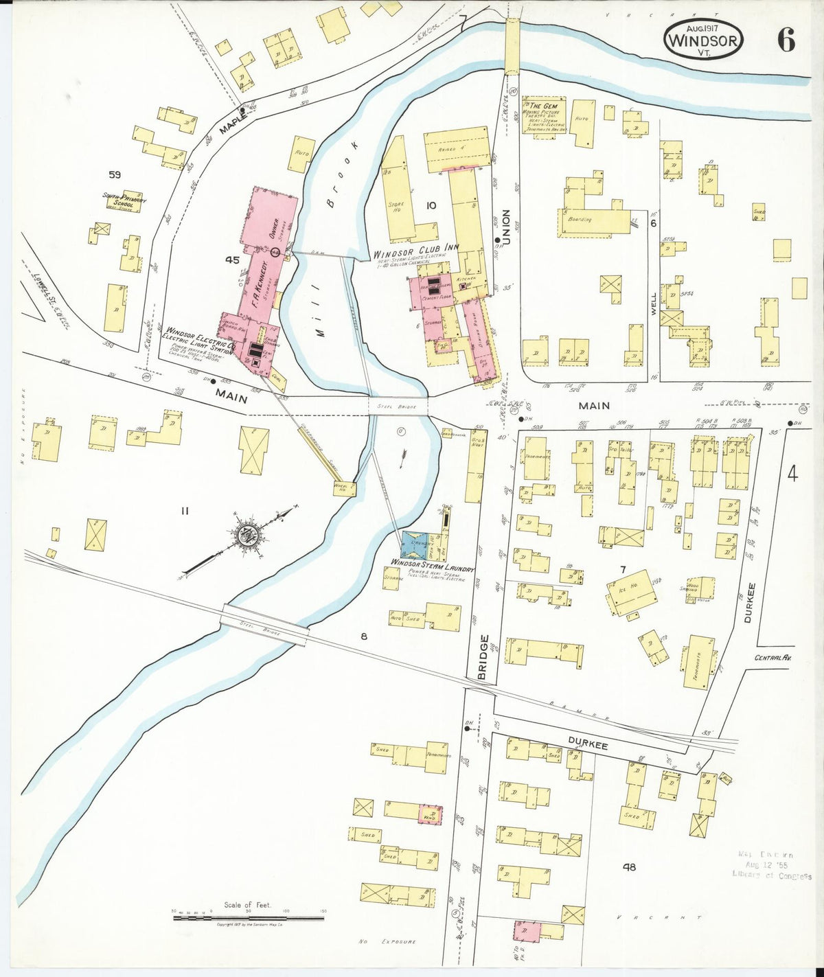 Sanborn Fire Insurance Map from Windsor, Windsor County, Vermont (1917), Sheet #0006 - Historic Sanborn Fire Insurance Map Print, vintage old map wall art, antique decor, genealogy gift, Vermont Vermont map