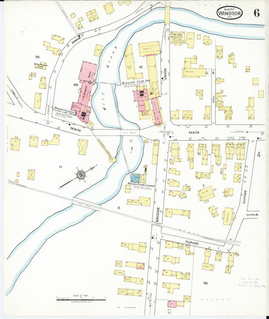 Sanborn Fire Insurance Map from Windsor, Windsor County, Vermont (1917), Sheet #0006 - Historic Sanborn Fire Insurance Map Print, vintage old map wall art, antique decor, genealogy gift, Vermont Vermont map