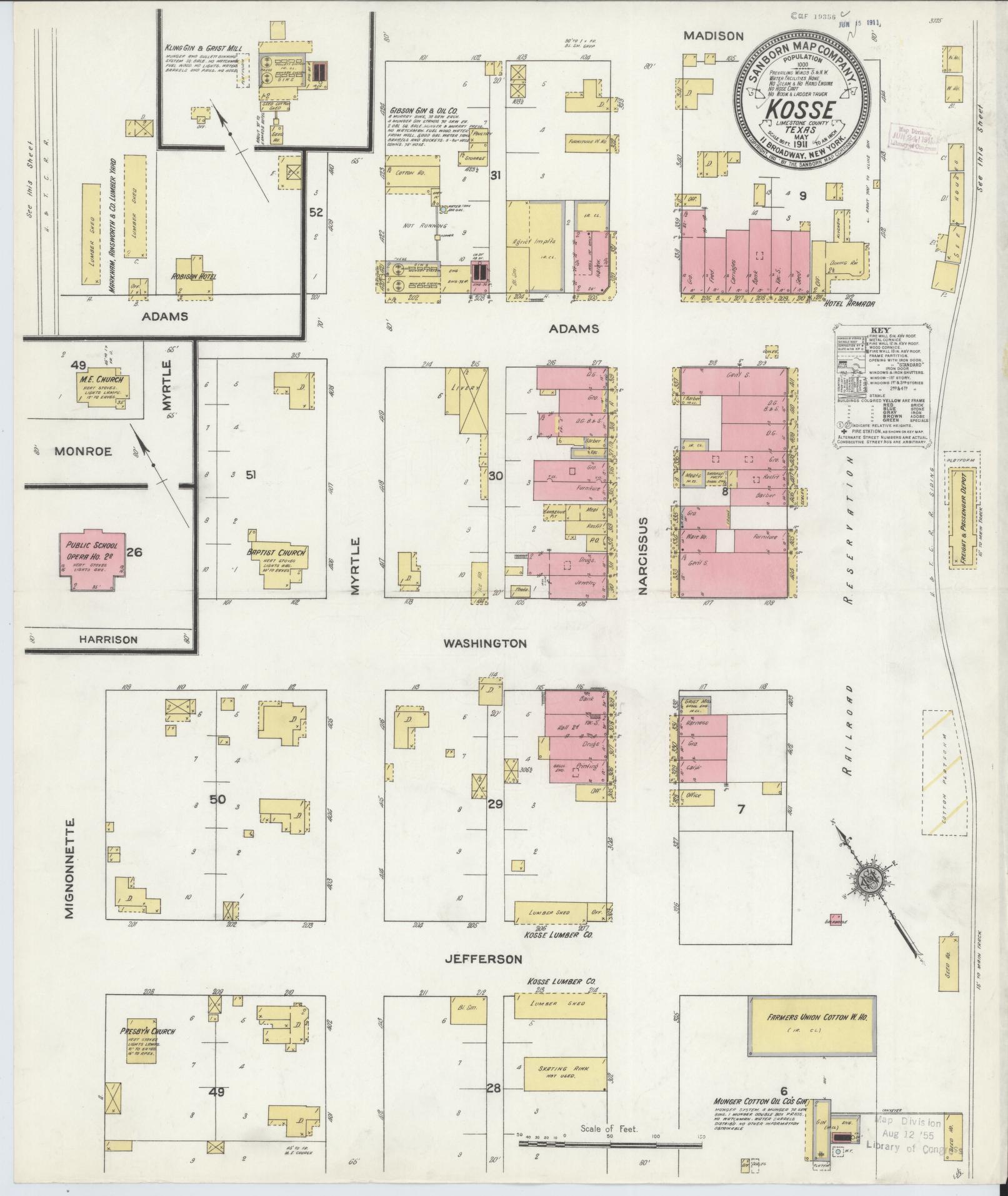 Sanborn Fire Insurance Map from Kosse, Limestone County, Texas (1911), Sheet #0001 - Historic Sanborn Fire Insurance Map Print, vintage old map wall art, antique decor, genealogy gift, Texas Texas map