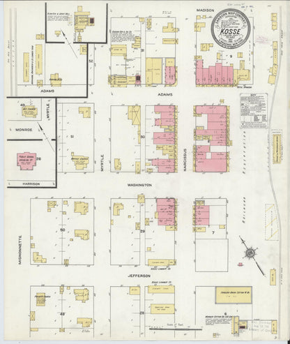 Sanborn Fire Insurance Map from Kosse, Limestone County, Texas (1911), Sheet #0001 - Historic Sanborn Fire Insurance Map Print, vintage old map wall art, antique decor, genealogy gift, Texas Texas map