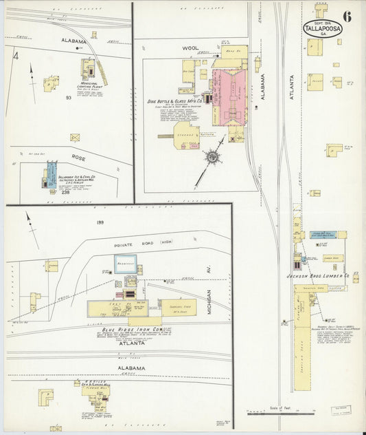 Sanborn Fire Insurance Map from Tallapoosa, Haralson County, Georgia (1914), Sheet #0006 - Historic Sanborn Fire Insurance Map Print, vintage old map wall art, antique decor, genealogy gift, Georgia Georgia map