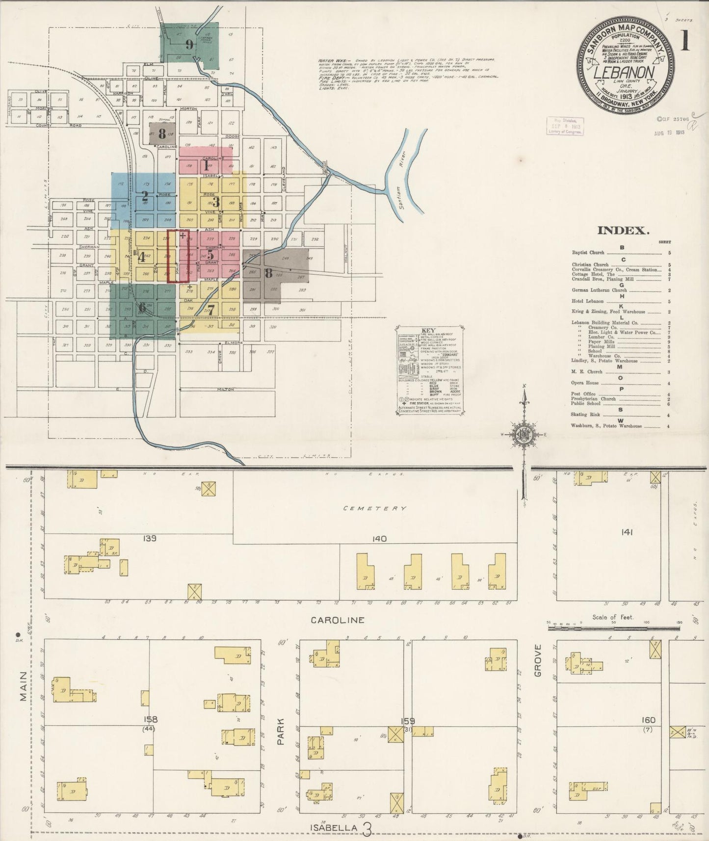 Sanborn Fire Insurance Map from Lebanon, Linn County, Oregon (1913), Sheet #0001 - Complete Map Set gallery image, historic Sanborn map, vintage wall art, Oregon Oregon