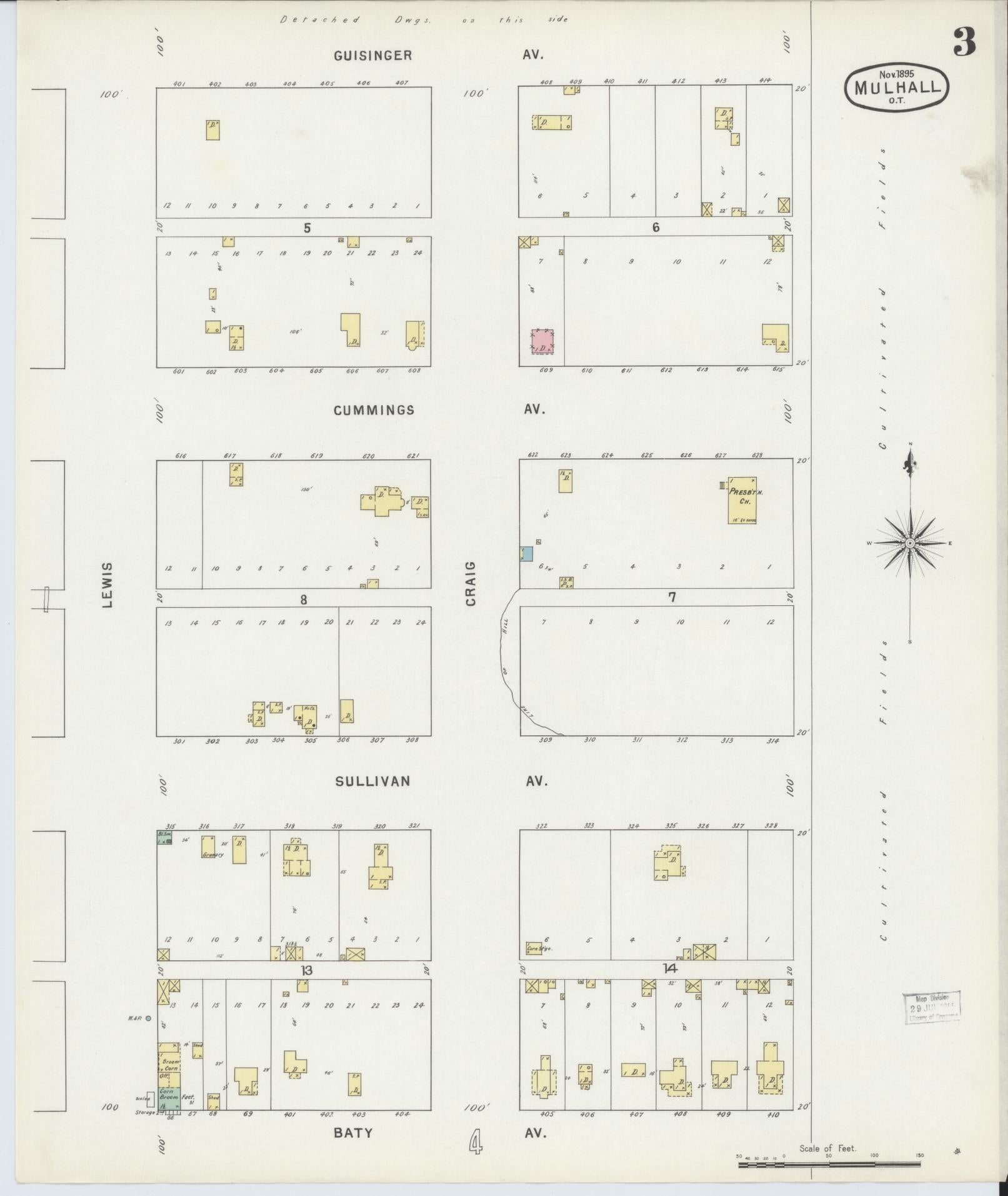 Sanborn Fire Insurance Map from Mulhall, Logan County, Oklahoma (1895), Sheet #0003 - Historic Sanborn Fire Insurance Map Print, vintage old map wall art, antique decor, genealogy gift, Oklahoma Oklahoma map