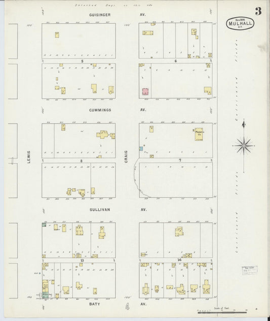 Sanborn Fire Insurance Map from Mulhall, Logan County, Oklahoma (1895), Sheet #0003 - Historic Sanborn Fire Insurance Map Print, vintage old map wall art, antique decor, genealogy gift, Oklahoma Oklahoma map