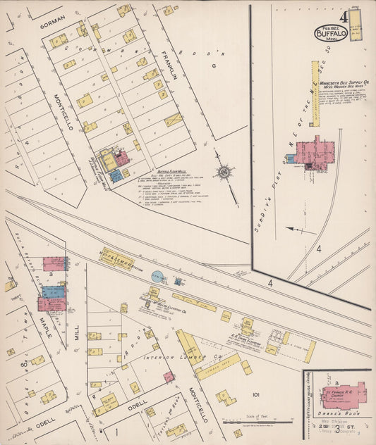Sanborn Fire Insurance Map from Buffalo, Wright County, Minnesota (1922), Sheet #0004 - Historic Sanborn Fire Insurance Map Print, vintage old map wall art, antique decor, genealogy gift, Minnesota Minnesota map