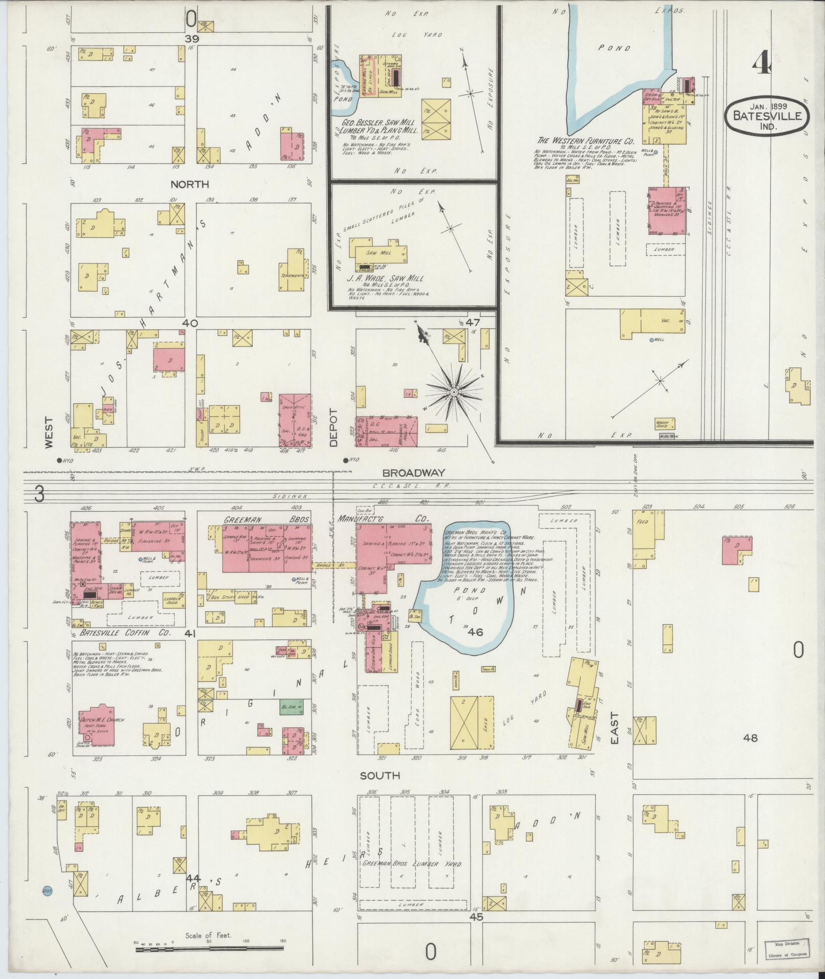 Sanborn Fire Insurance Map from Batesville, Ripley County, Indiana (1899), Sheet #0004 - Complete Map Set gallery image, historic Sanborn map, vintage wall art, Indiana Indiana