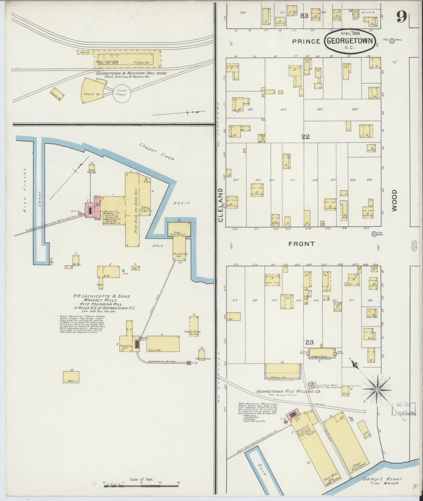 Sanborn Fire Insurance Map from Georgetown, Georgetown County, South Carolina (1894), Sheet #0009 - Historic Sanborn Fire Insurance Map Print, vintage old map wall art, antique decor, genealogy gift, South Carolina South Carolina map