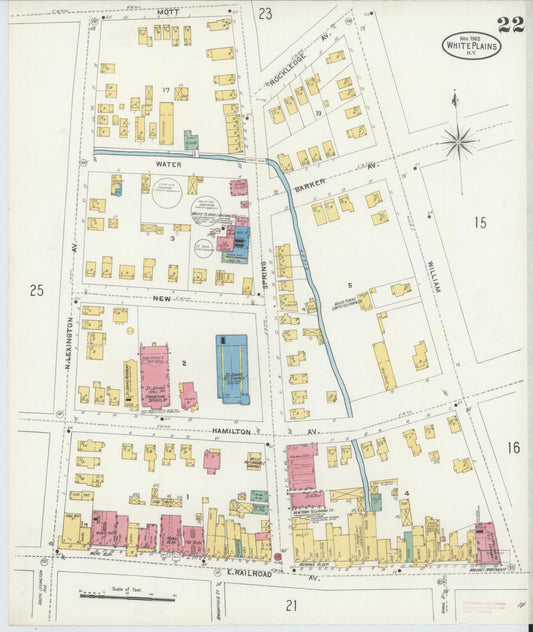 Sanborn Fire Insurance Map from White Plains, Westchester County, New York (1905), Sheet #0022 - Historic Sanborn Fire Insurance Map Print, vintage old map wall art, antique decor, genealogy gift, New York New York map