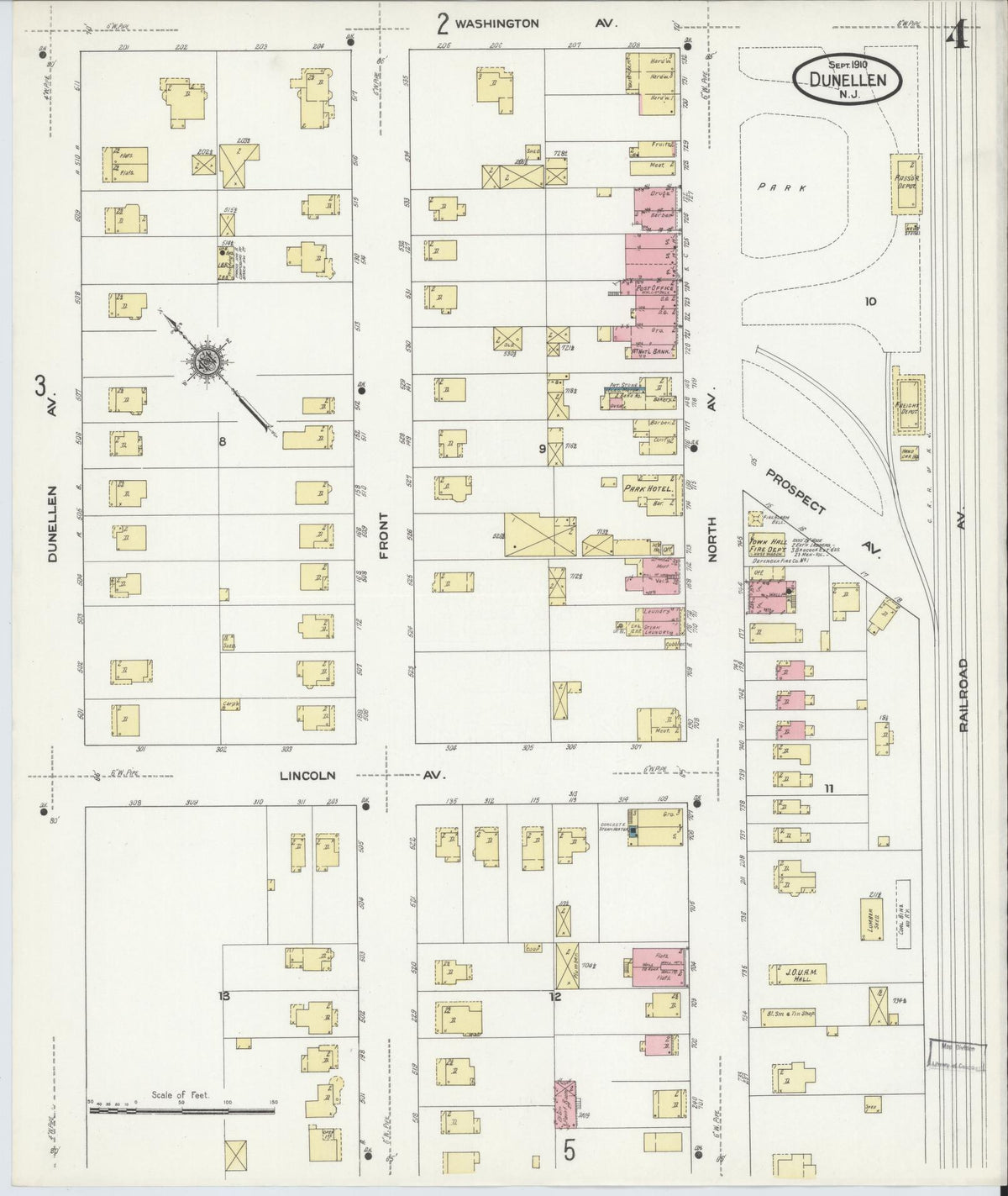 Sanborn Fire Insurance Map from Dunellen, Middlesex County, New Jersey (1910), Sheet #0004 - Complete Map Set gallery image, historic Sanborn map, vintage wall art, New Jersey New Jersey