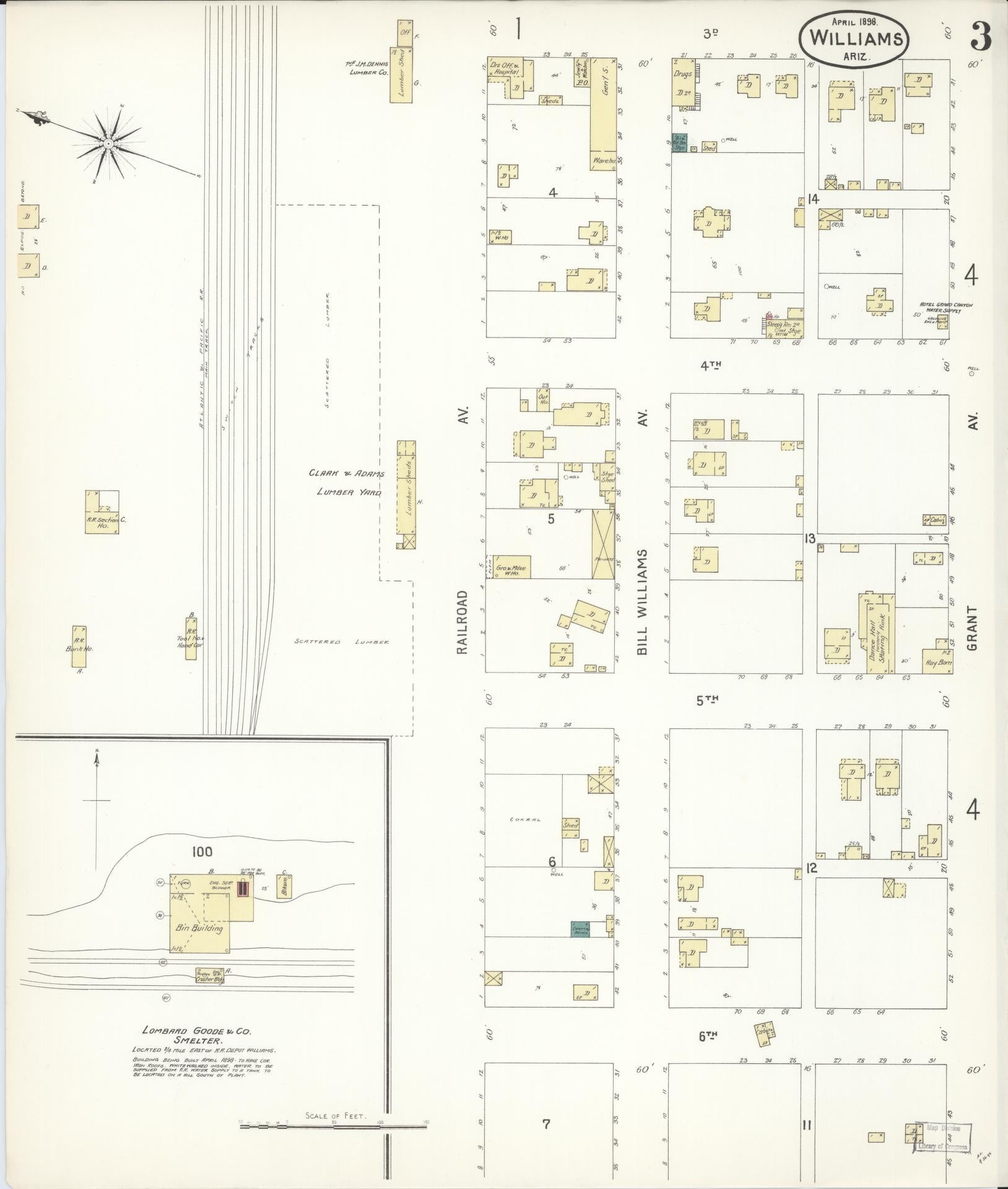 Sanborn Fire Insurance Map from Williams, Coconino County, Arizona (1898), Sheet #0003 - Complete Map Set gallery image, historic Sanborn map, vintage wall art, Arizona Arizona