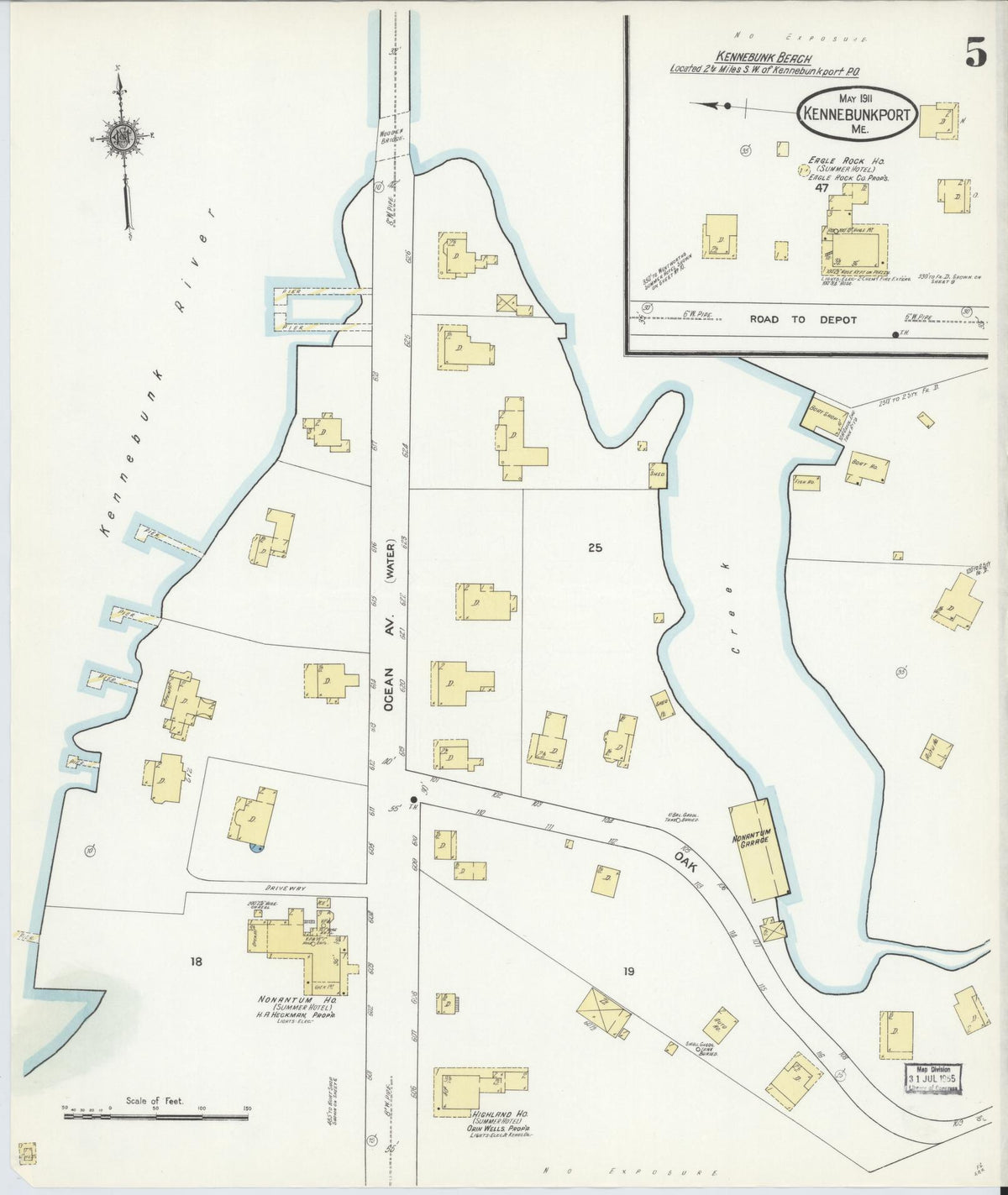 Sanborn Fire Insurance Map from Kennebunkport, York County, Maine (1911), Sheet #0005 - Complete Map Set gallery image, historic Sanborn map, vintage wall art, Maine Maine