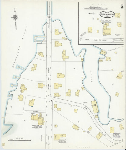 Sanborn Fire Insurance Map from Kennebunkport, York County, Maine (1911), Sheet #0005 - Complete Map Set gallery image, historic Sanborn map, vintage wall art, Maine Maine