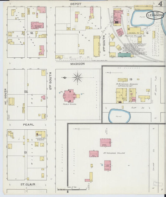 Sanborn Fire Insurance Map from Lebanon, Saint Clair County, Illinois (1894), Sheet #0004 - Historic Sanborn Fire Insurance Map Print, vintage old map wall art, antique decor, genealogy gift, Illinois Illinois map