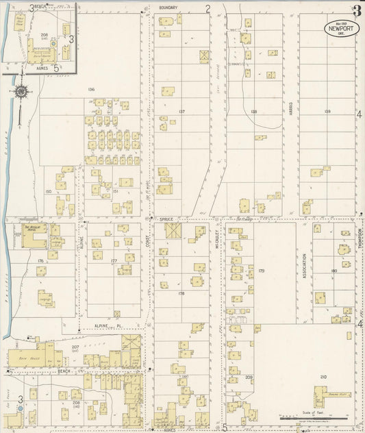 Sanborn Fire Insurance Map from Newport, Lincoln County, Oregon (1919), Sheet #0003 - Historic Sanborn Fire Insurance Map Print, vintage old map wall art, antique decor, genealogy gift, Oregon Oregon map