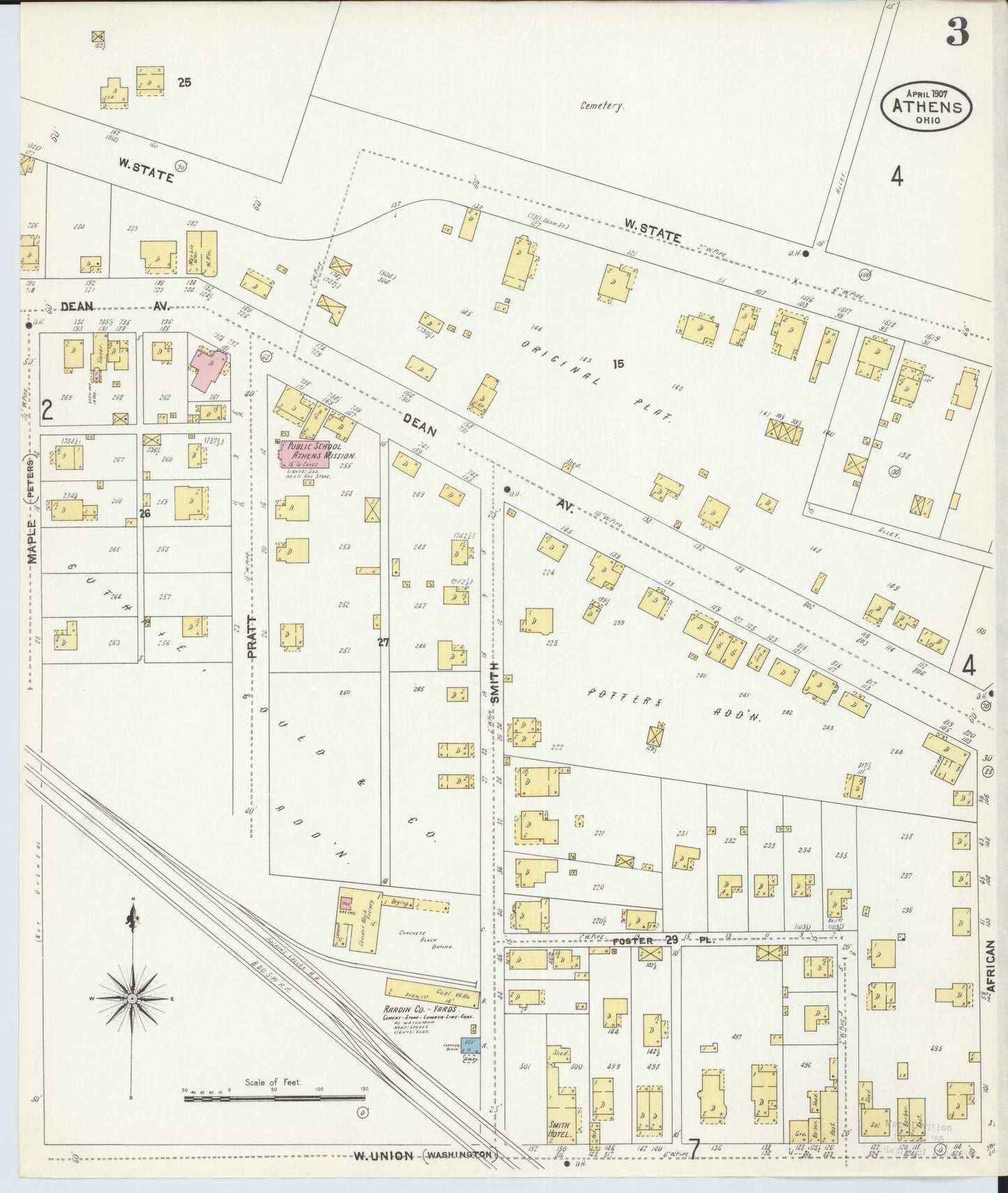 Sanborn Fire Insurance Map from Athens, Athens County, Ohio (1907), Sheet #0003 - Complete Map Set gallery image, historic Sanborn map, vintage wall art, Ohio Ohio