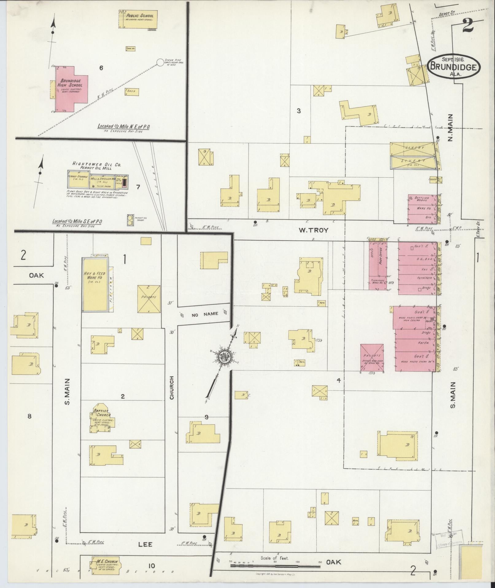 Sanborn Fire Insurance Map from Brundidge, Pike County, Alabama (1916), Sheet #0002 - Historic Sanborn Fire Insurance Map Print, vintage old map wall art, antique decor, genealogy gift, Alabama Alabama map