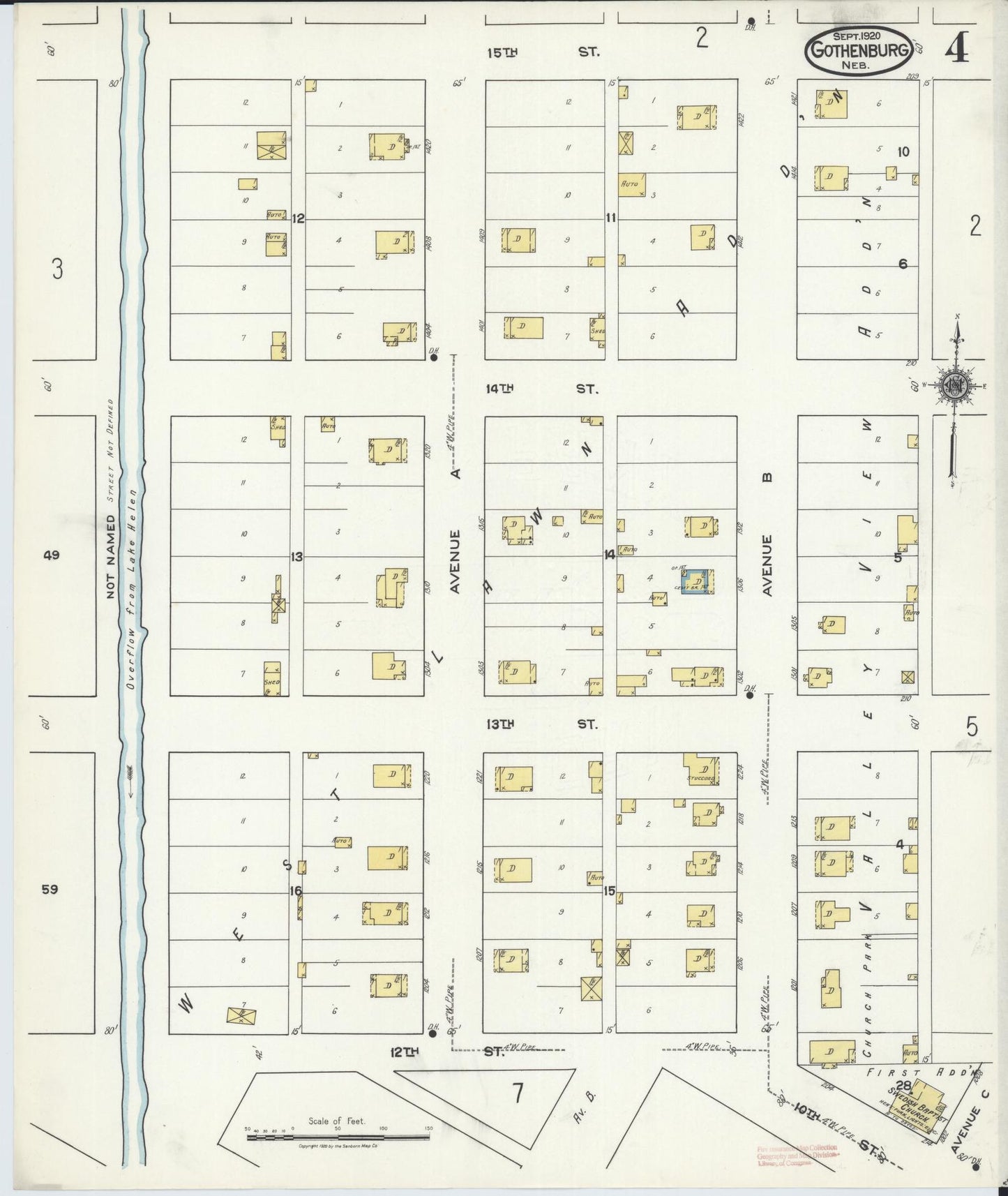 Sanborn Fire Insurance Map from Gothenburg, Dawson County, Nebraska (1920), Sheet #0004 - Historic Sanborn Fire Insurance Map Print, vintage old map wall art, antique decor, genealogy gift, Nebraska Nebraska map