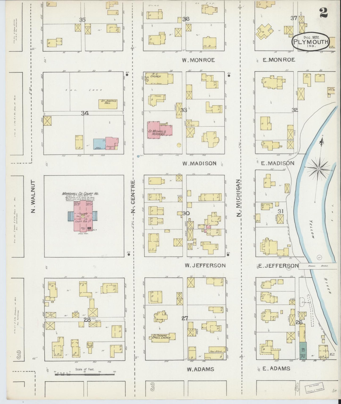 Sanborn Fire Insurance Map from Plymouth, Marhshall County, Indiana (1892), Sheet #0002 - Complete Map Set gallery image, historic Sanborn map, vintage wall art, Indiana Indiana