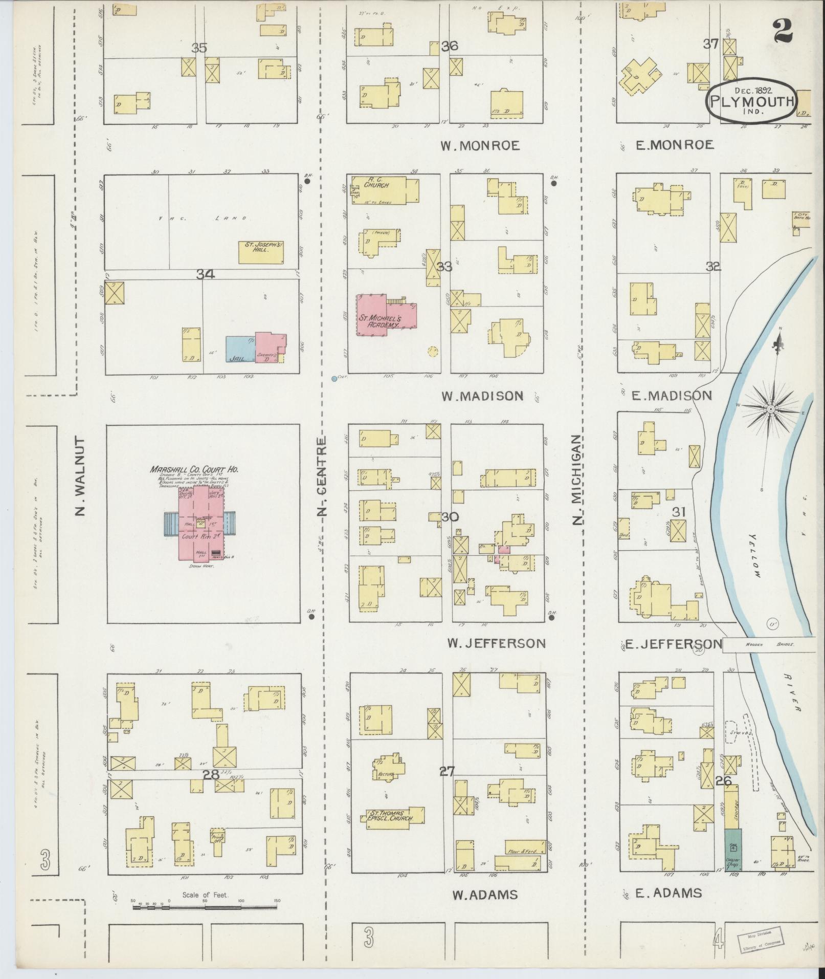 Sanborn Fire Insurance Map from Plymouth, Marhshall County, Indiana (1892), Sheet #0002 - Complete Map Set gallery image, historic Sanborn map, vintage wall art, Indiana Indiana