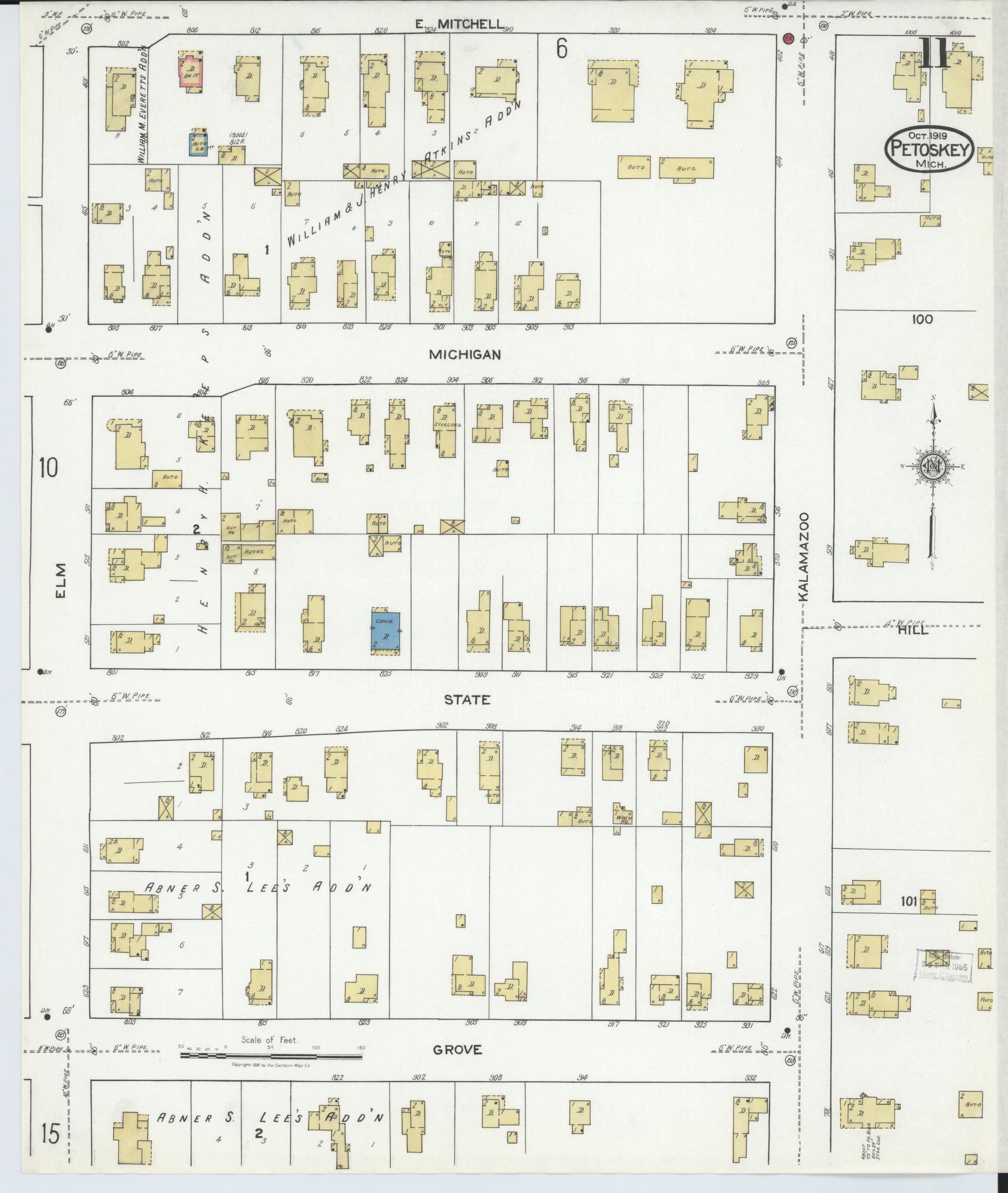 Sanborn Fire Insurance Map from Petoskey, Emmet County, Michigan (1919), Sheet #0011 - Complete Map Set gallery image, historic Sanborn map, vintage wall art, Michigan Michigan