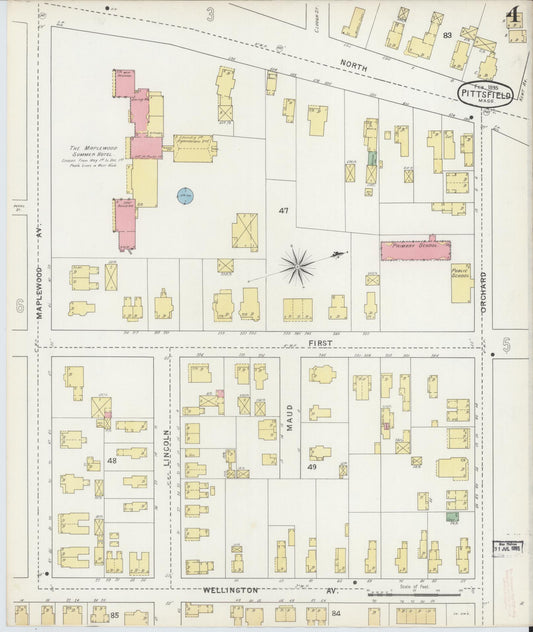Sanborn Fire Insurance Map from Pittsfield, Berkshire County, Massachusetts (1895), Sheet #0004 - Historic Sanborn Fire Insurance Map Print, vintage old map wall art, antique decor, genealogy gift, Massachusetts Massachusetts map
