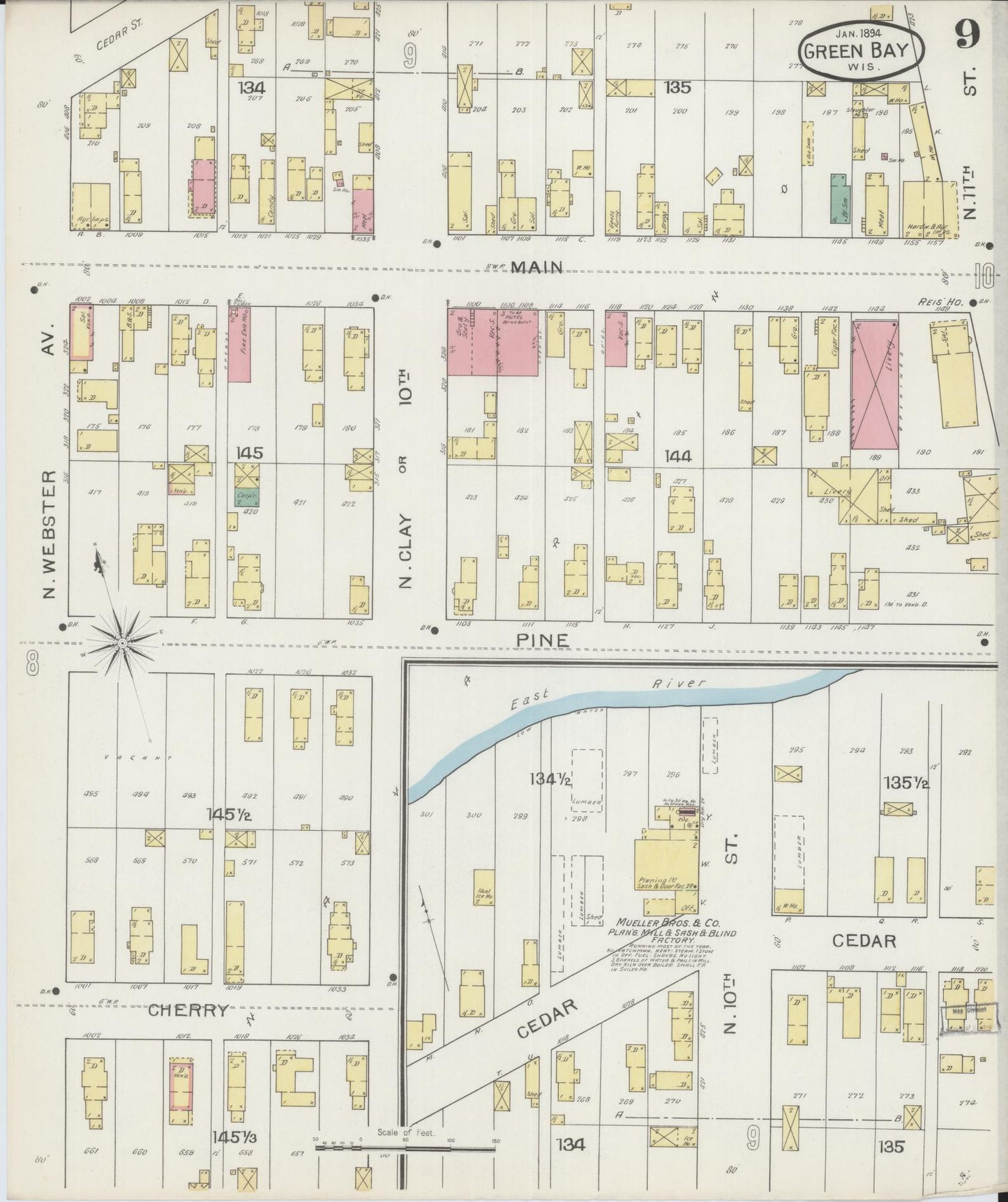 Sanborn Fire Insurance Map from Green Bay, Brown County, Wisconsin (1894), Sheet #0009 - Complete Map Set gallery image, historic Sanborn map, vintage wall art, Wisconsin Wisconsin
