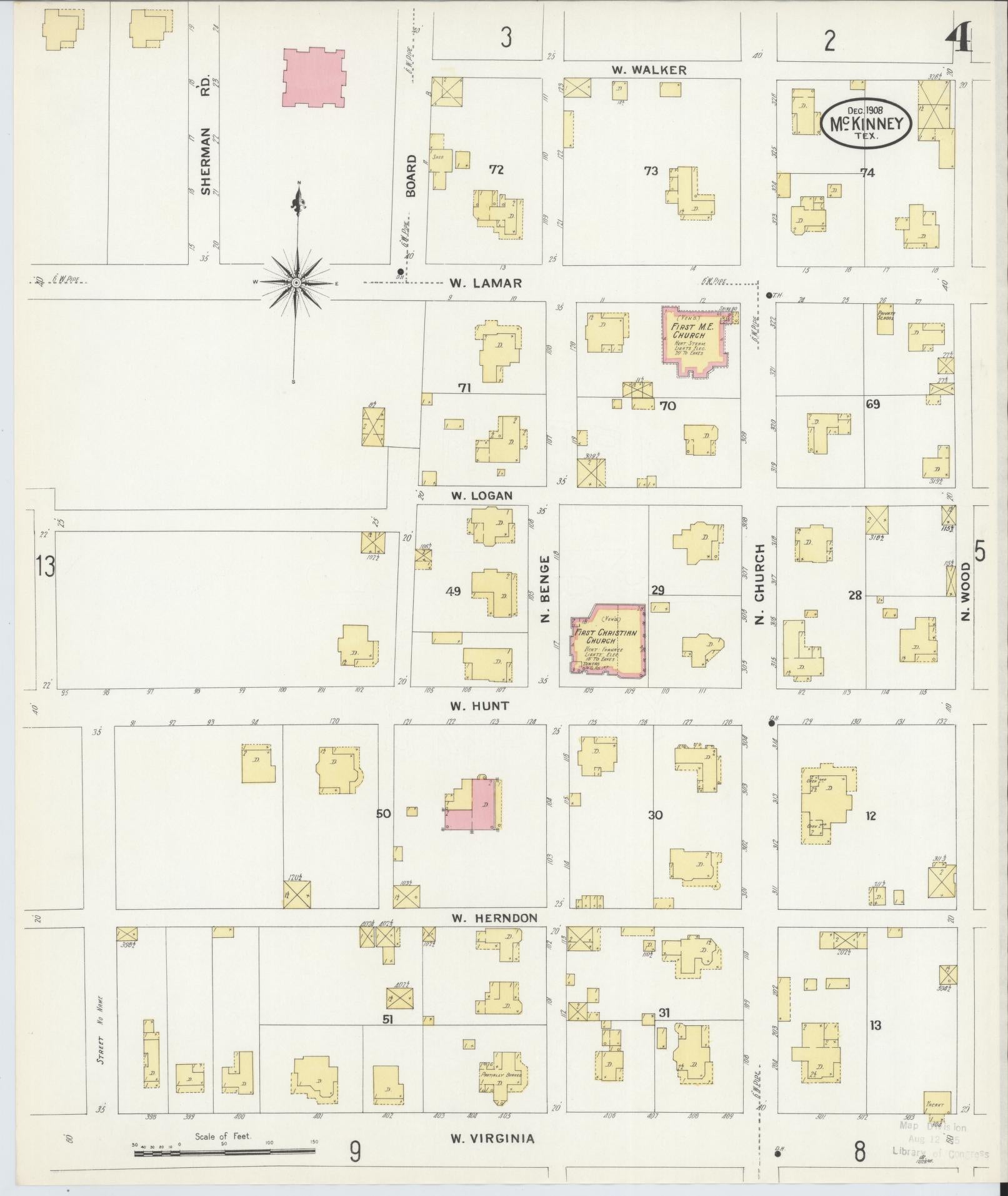 Sanborn Fire Insurance Map from McKinney, Collin County, Texas (1908), Sheet #0004 - Historic Sanborn Fire Insurance Map Print, vintage old map wall art, antique decor, genealogy gift, Texas Texas map