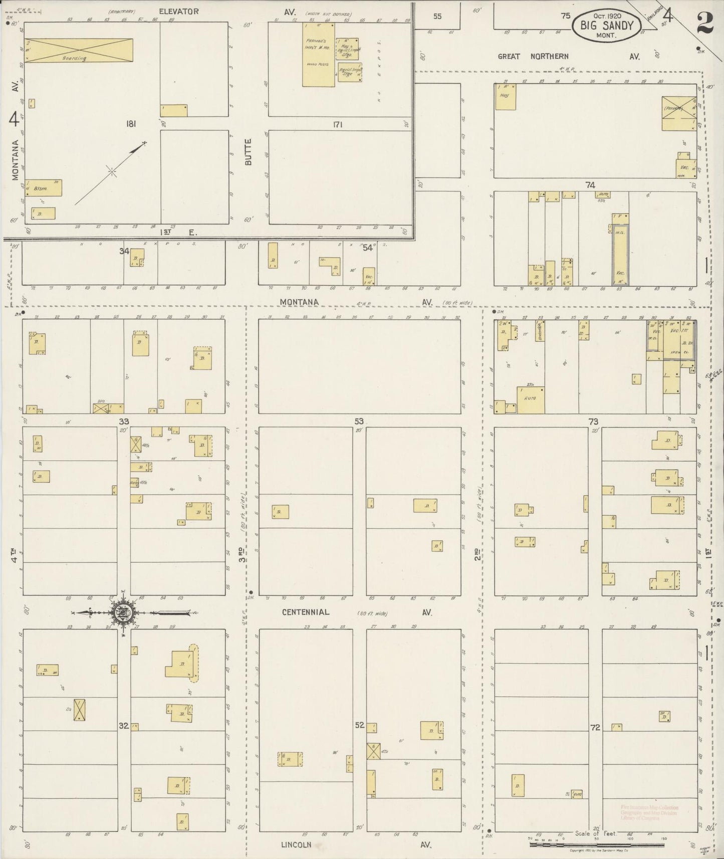 Sanborn Fire Insurance Map from Big Sandy, Chouteau County, Montana (1920), Sheet #0002 - Complete Map Set gallery image, historic Sanborn map, vintage wall art, Montana Montana