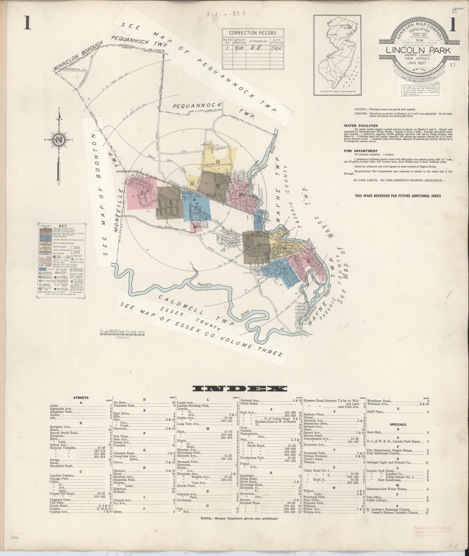 Sanborn Fire Insurance Map from Lincoln Park, Morris County, New Jersey. (1943) – Historic Sanborn Fire Insurance Map Print