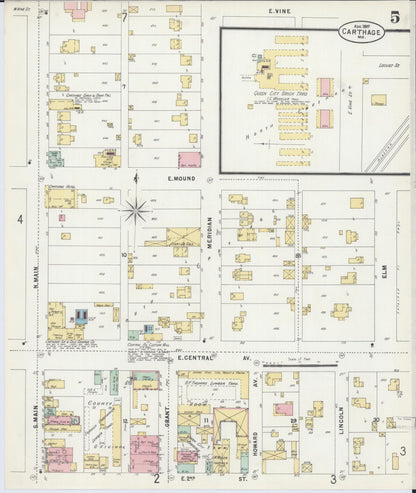 Sanborn Fire Insurance Map from Carthage, Jasper County, Missouri (1897), Sheet #0005 - Complete Map Set gallery image, historic Sanborn map, vintage wall art, Missouri Missouri