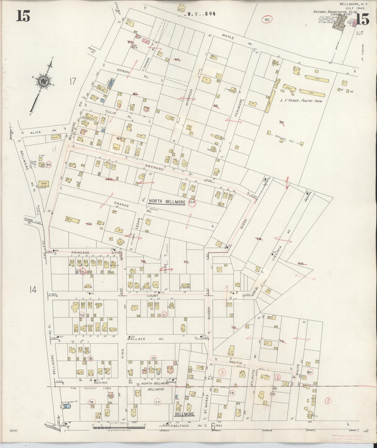 Sanborn Fire Insurance Map from Bellmore, Nassau County, New York (1945), Sheet #0015 - Complete Map Set gallery image, historic Sanborn map, vintage wall art, New York New York