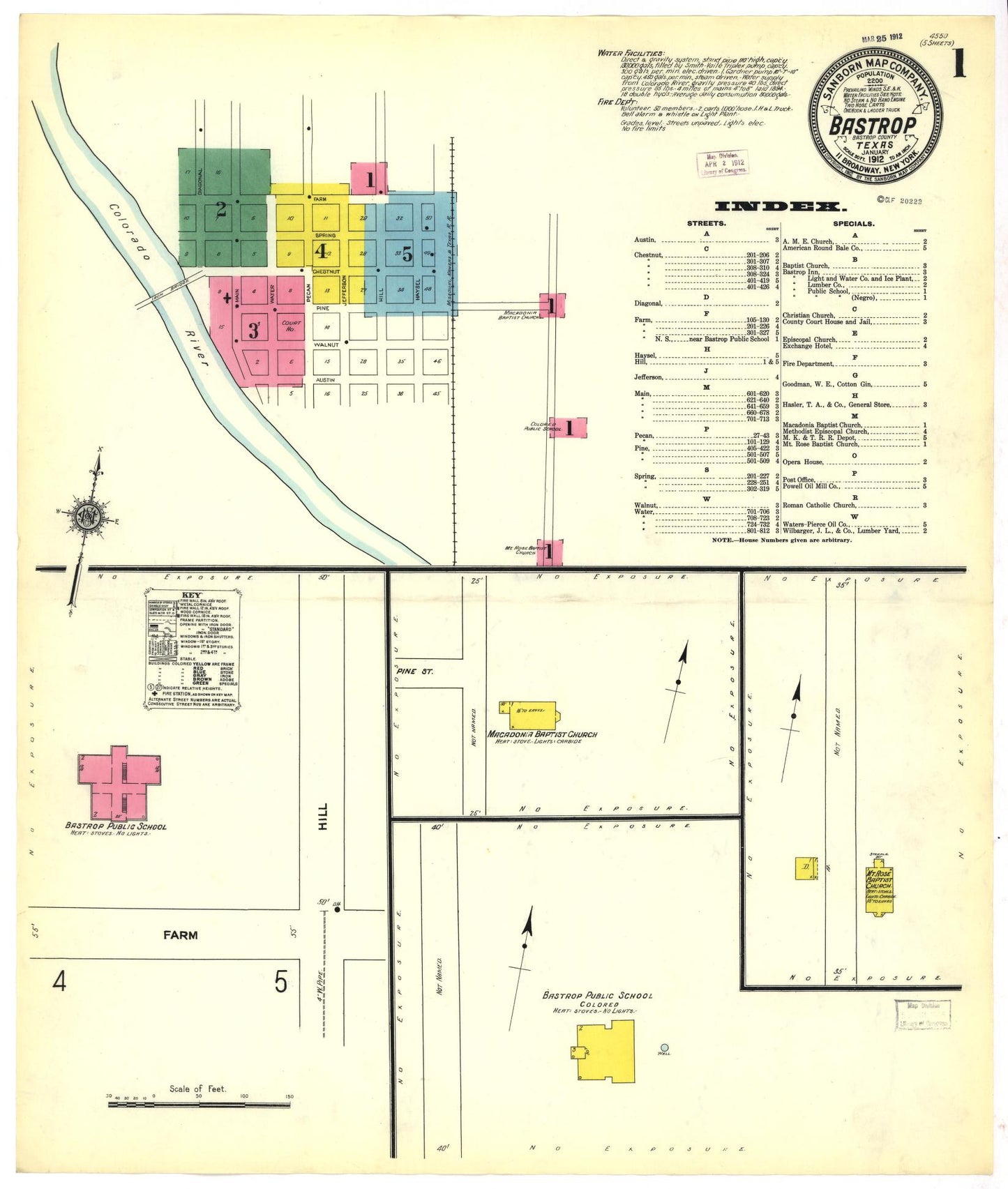 Sanborn Fire Insurance Map from Bastrop, Bastrop County, Texas (1912), Sheet #0001 - Historic Sanborn Fire Insurance Map Print, vintage old map wall art, antique decor, genealogy gift, Texas Texas map