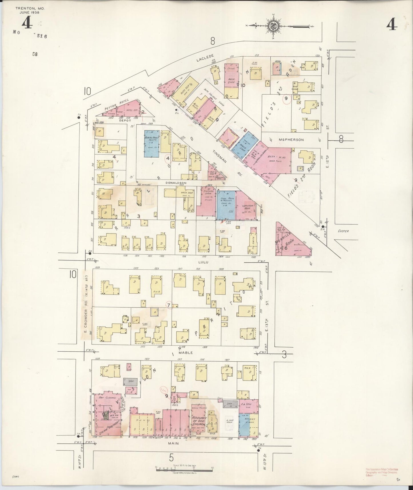 Sanborn Fire Insurance Map from Trenton, Grundy County, Missouri (1948), Sheet #0004 - Complete Map Set gallery image, historic Sanborn map, vintage wall art, Missouri Missouri